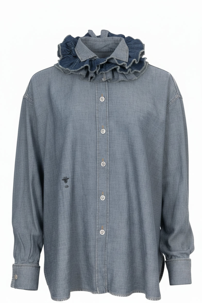 CHRISTIAN DIOR Ruffled Blouse Denim Blue
