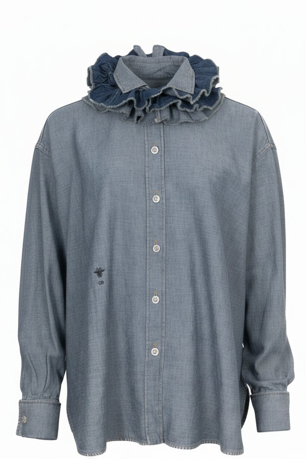 CHRISTIAN DIOR Ruffled Blouse Denim Blue