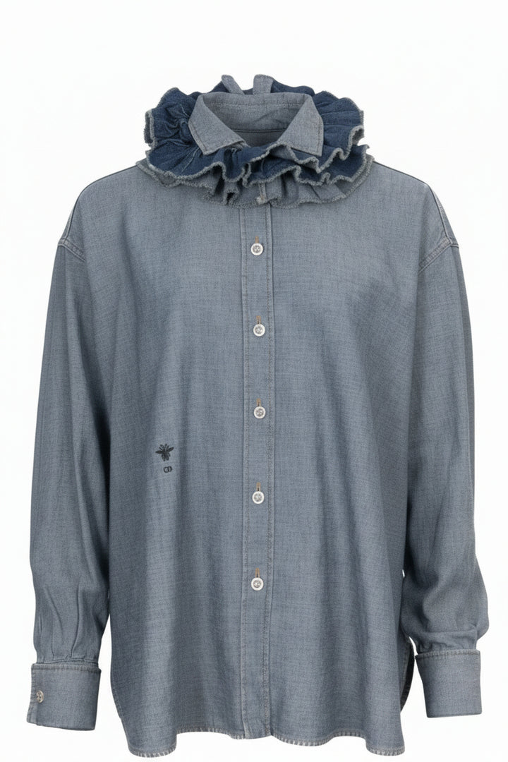 CHRISTIAN DIOR Ruffled Blouse Denim Blue
