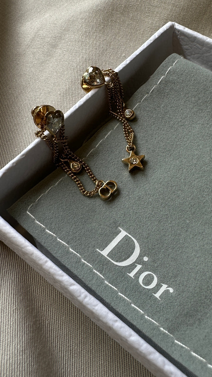 CHRISTIAN DIOR Crystal Drop Earrings Gold