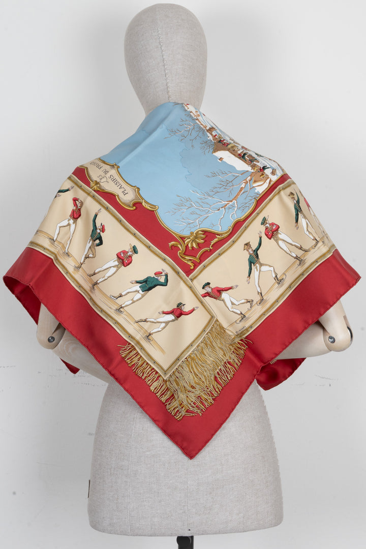 HERMÈS Les Plaisirs Du Froid Carré 90 Silk Red