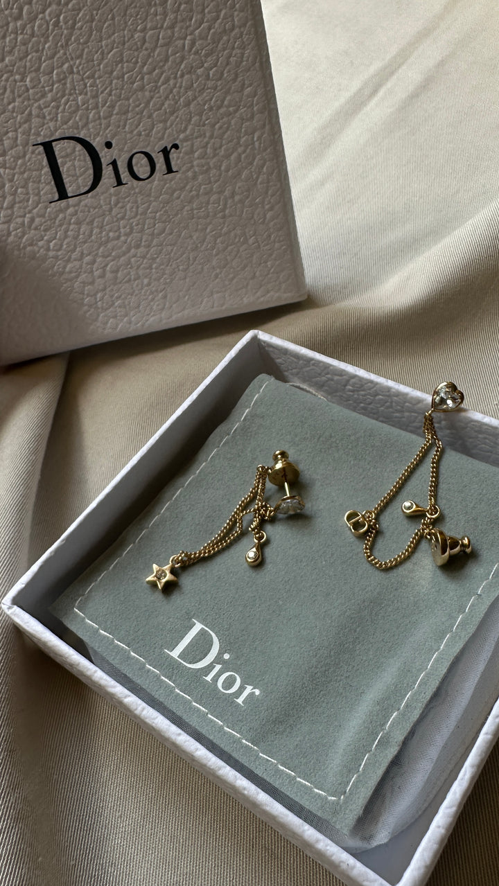 CHRISTIAN DIOR Crystal Drop Earrings Gold