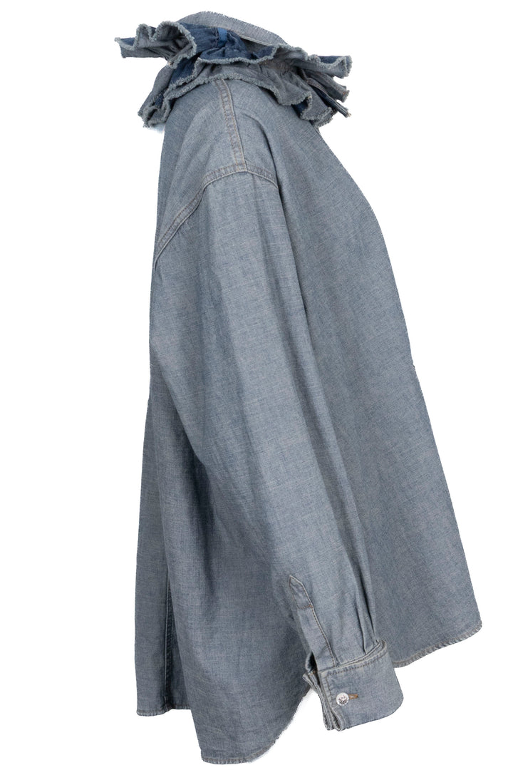 CHRISTIAN DIOR Ruffled Blouse Denim Blue