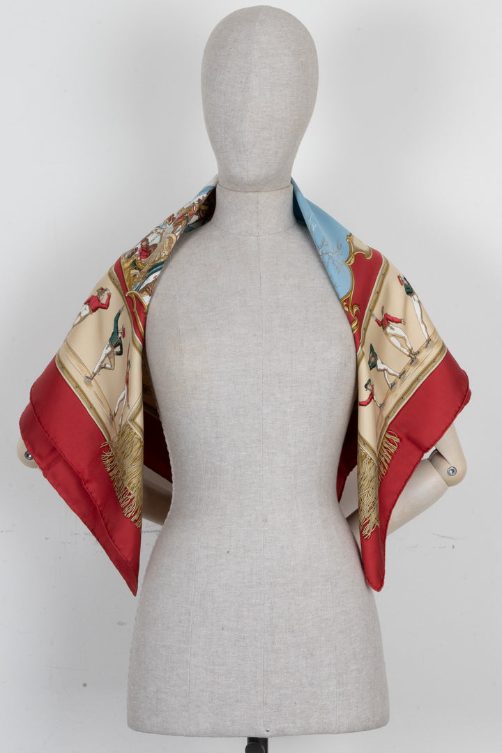 HERMÈS Les Plaisirs Du Froid Carré 90 Silk Red