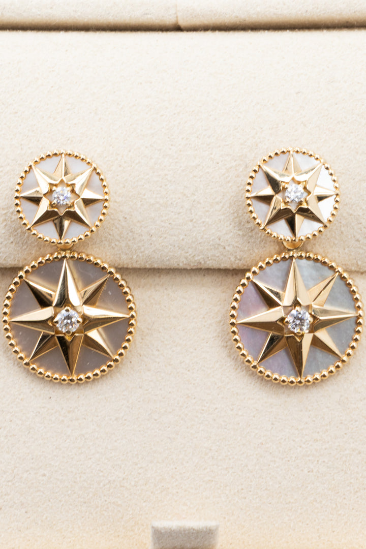CHRISTIAN DIOR Rose Des Vents Earrings Mother Of Pearl 18k yellow gold White