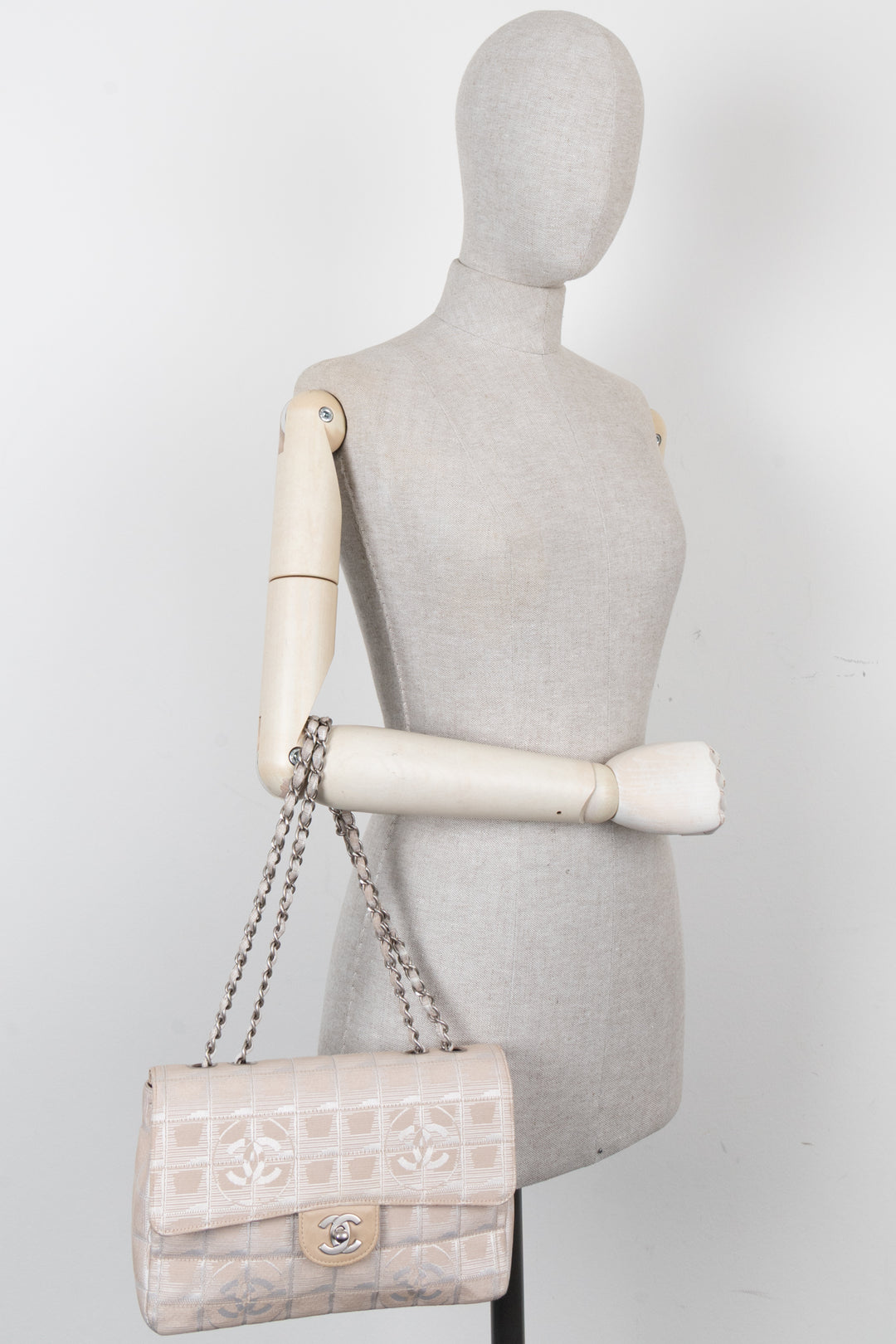 CHANEL Single Flap Bag CC Canvas Beige