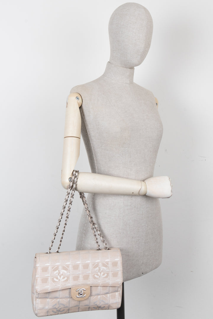 CHANEL Single Flap Bag CC Canvas Beige