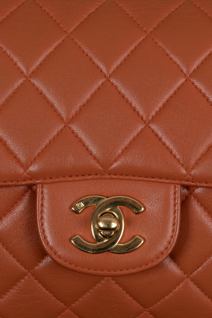 CHANEL Double Sided Flap Bag Small Leather Orange