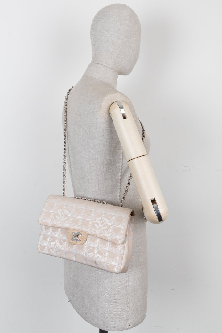CHANEL Single Flap Bag CC Canvas Beige