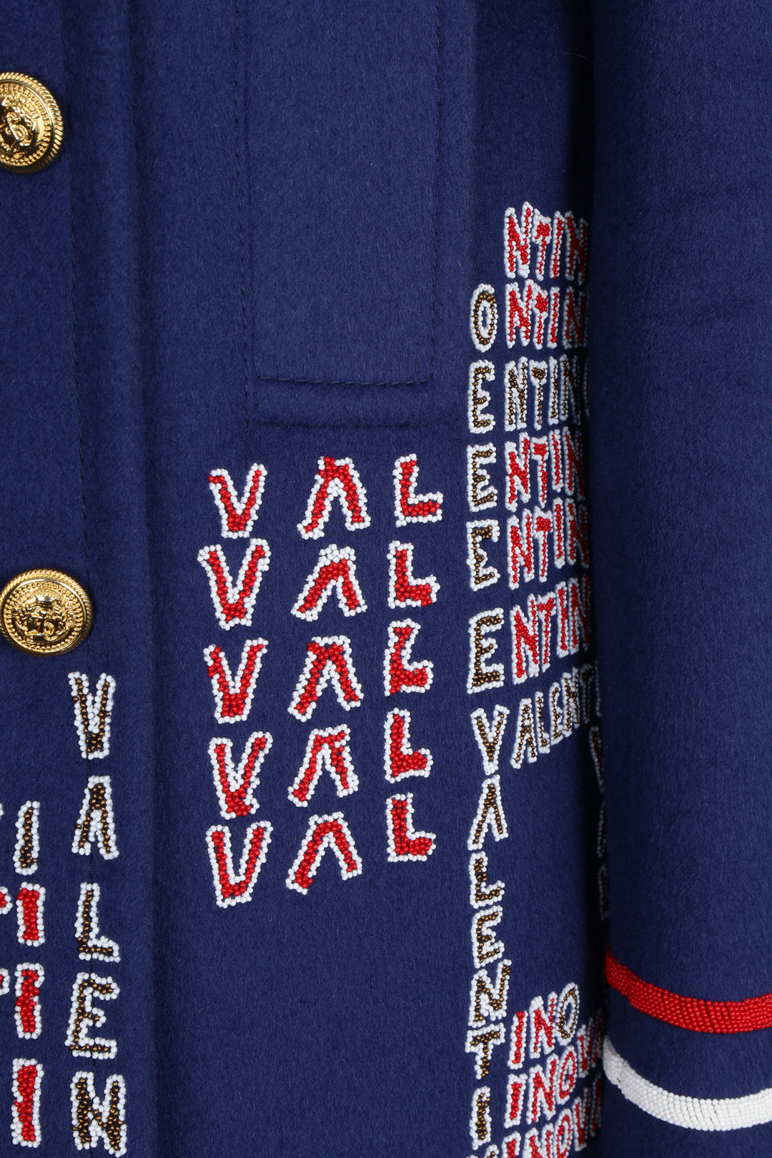 VALENTINO Logo Beads Embroidery Coat Royal Blue