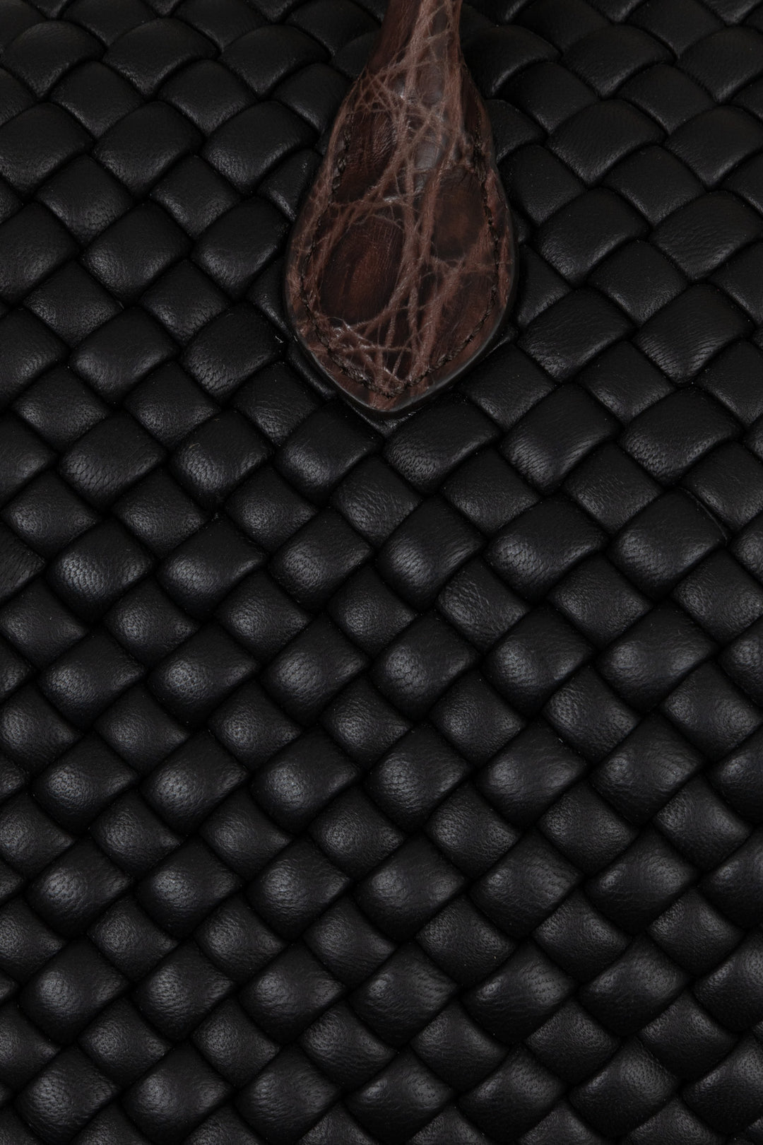 BOTTEGA VENETA Intrecciato Croc Embossed Top Handle Bag Leather Black