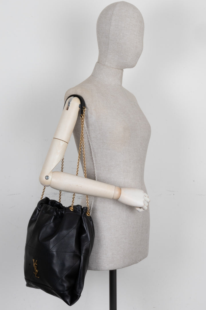 SAINT LAURENT Jamie Quilted Shoulder Tote Bag Leather Black