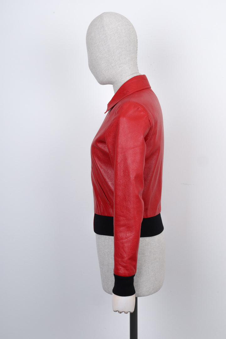 CELINE Bomber Leather Jacket Red