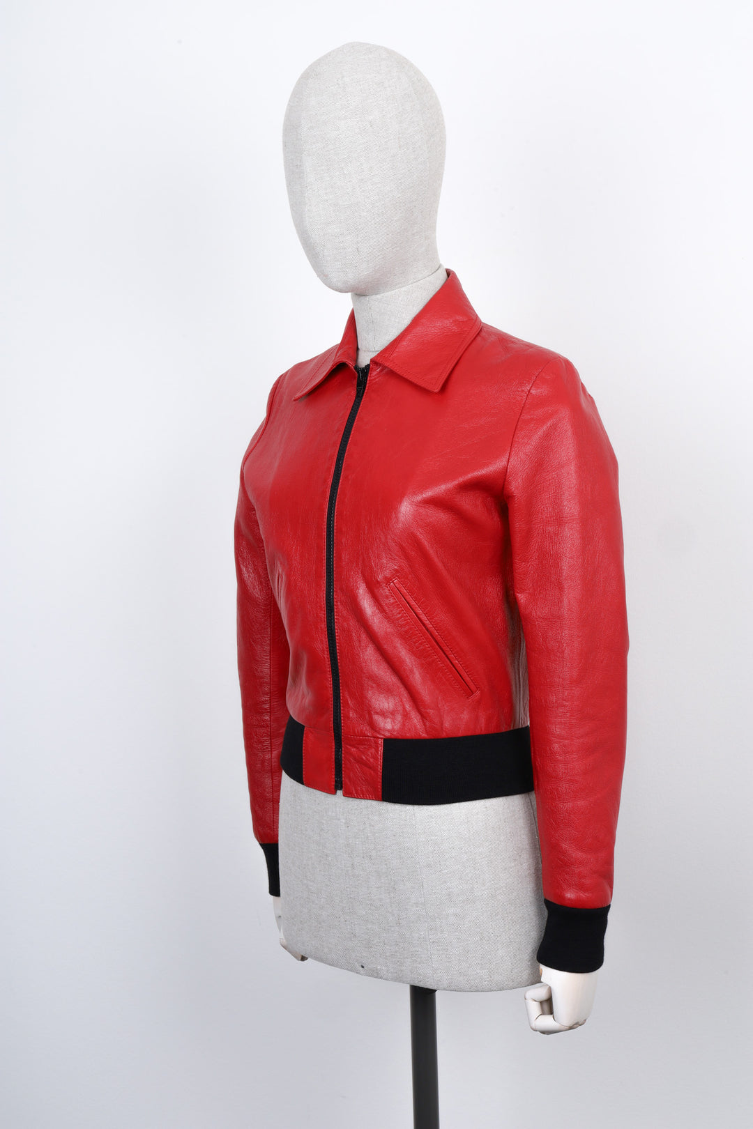 CELINE Bomber Leather Jacket Red