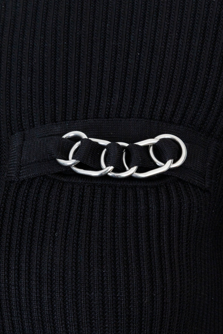 HERMÈS Chain Embellished Rib Knit Black