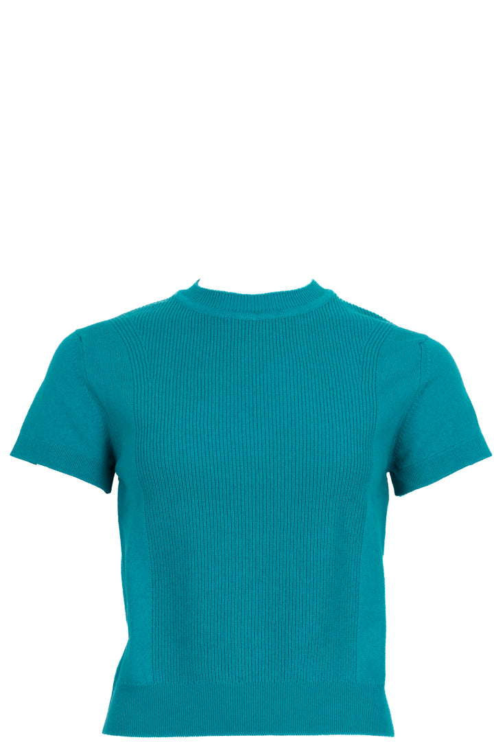 HERMÈS Rib Knit Short Sleeve Top Cashmere Turquoise