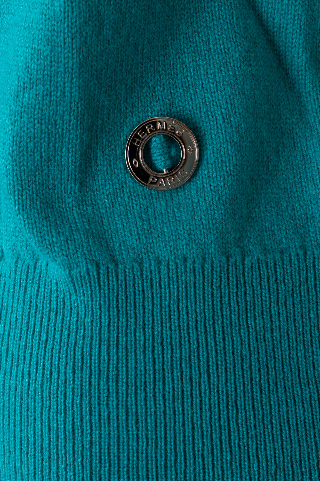 HERMÈS Rib Knit Short Sleeve Top Cashmere Turquoise