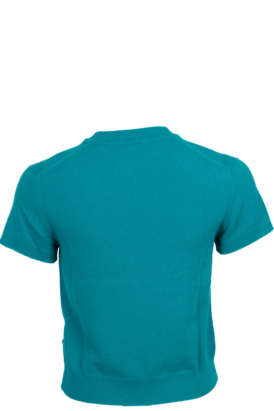 HERMÈS Rib Knit Short Sleeve Top Cashmere Turquoise