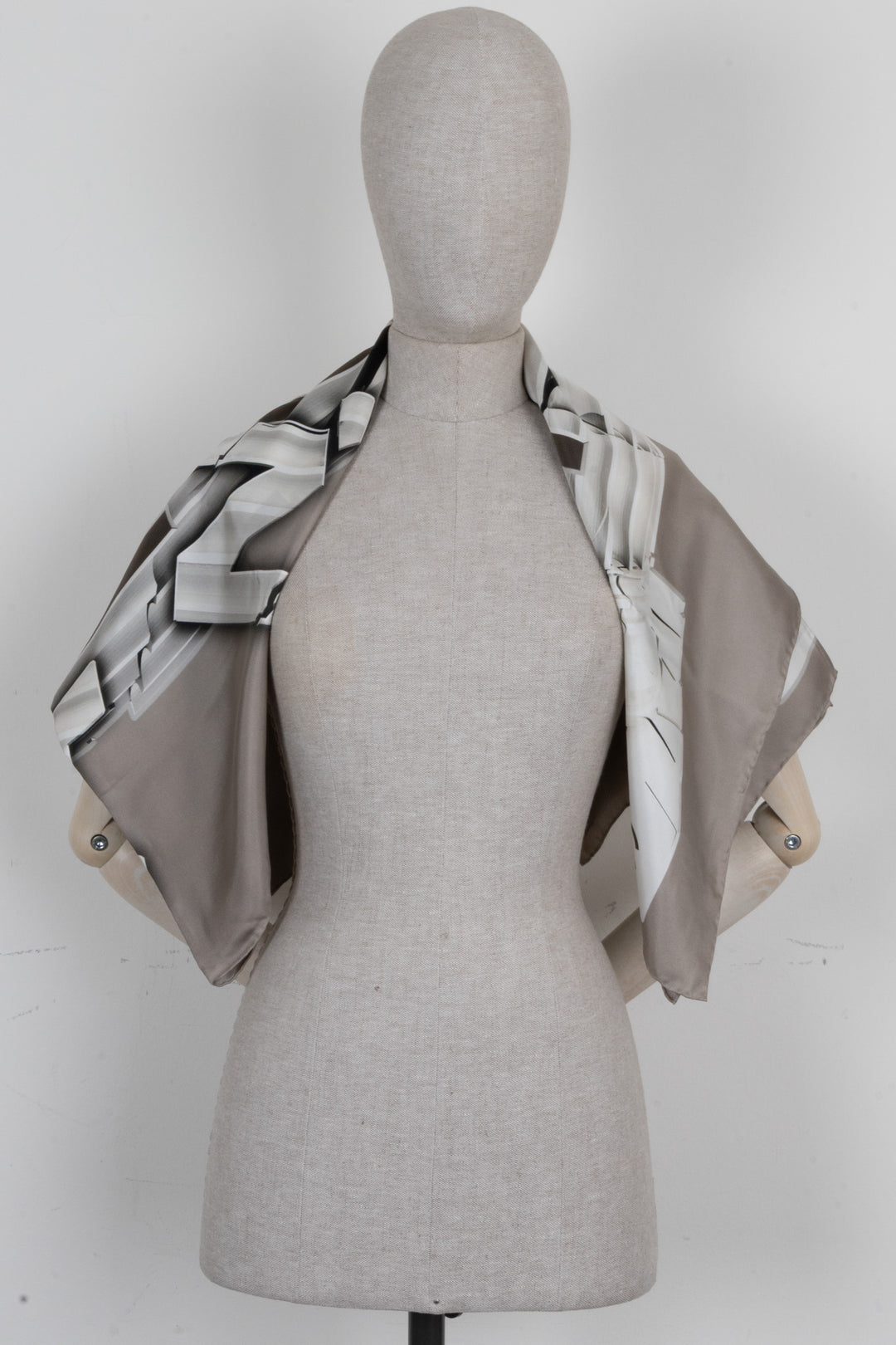 CHANEL Logo Splitted Scarf Silk Grey