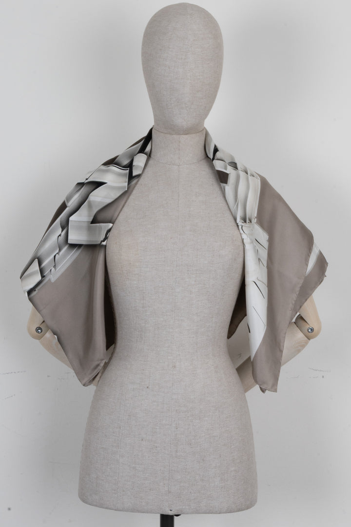 CHANEL Logo Splitted Scarf Silk Grey