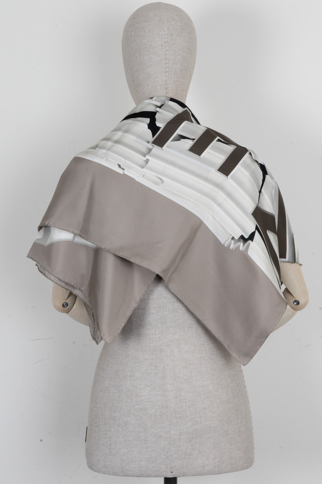 CHANEL Logo Splitted Scarf Silk Grey