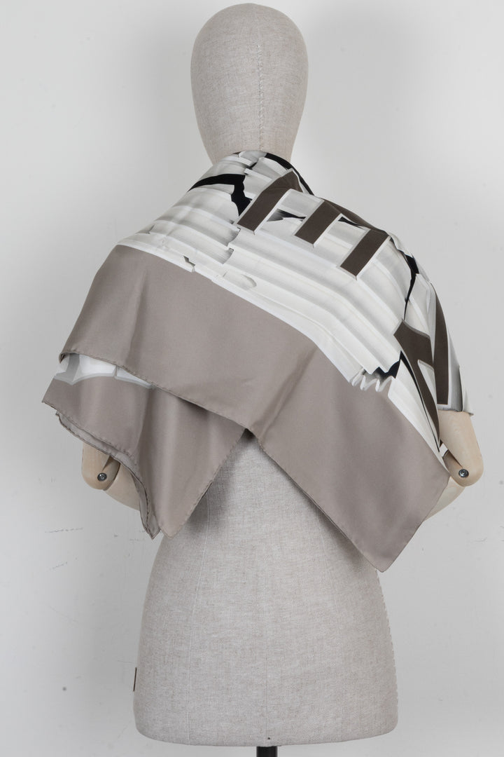 CHANEL Logo Splitted Scarf Silk Grey