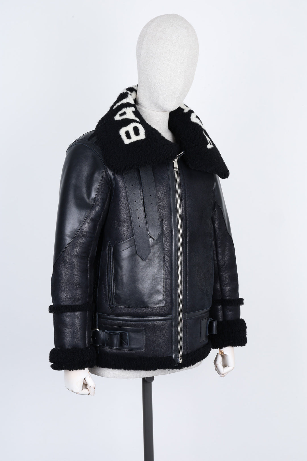 BALENCIAGA Le Bombardier Shearling Leather Jacket Black