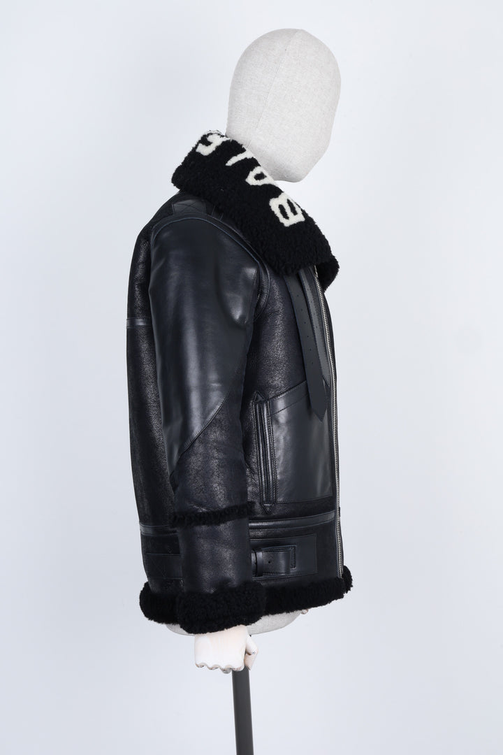 BALENCIAGA Le Bombardier Shearling Leather Jacket Black