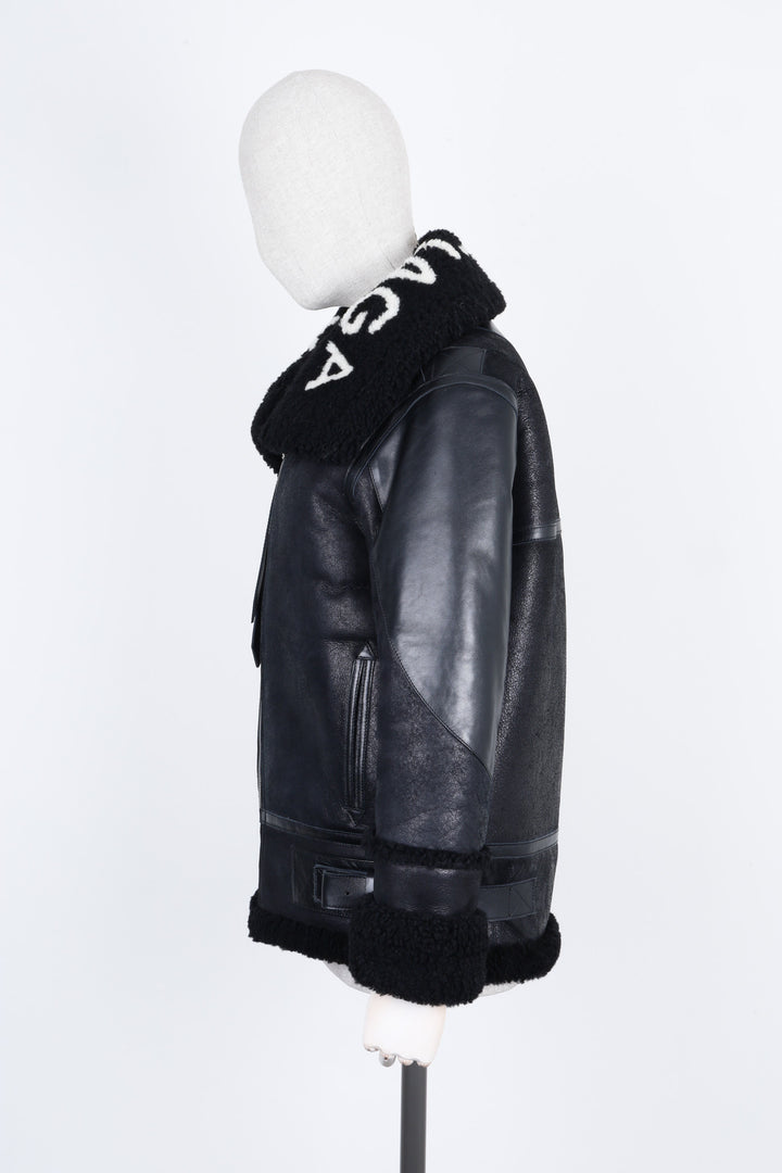 BALENCIAGA Le Bombardier Shearling Leather Jacket Black