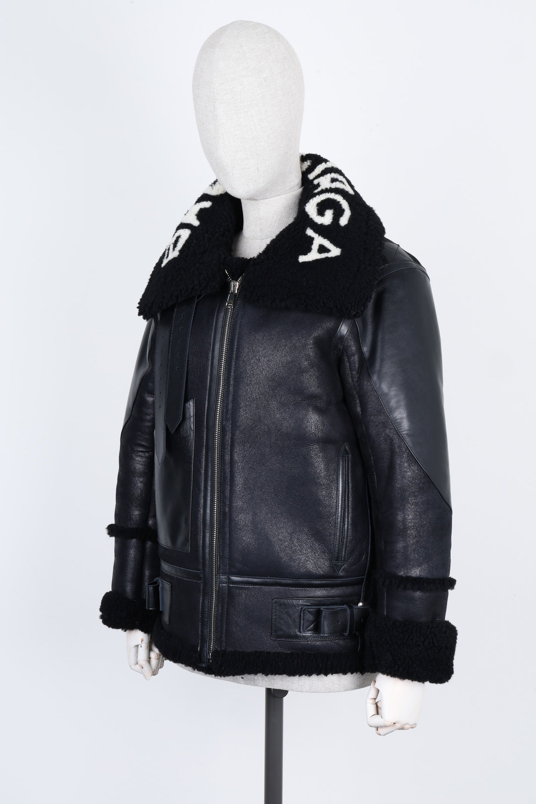 BALENCIAGA Le Bombardier Shearling Leather Jacket Black