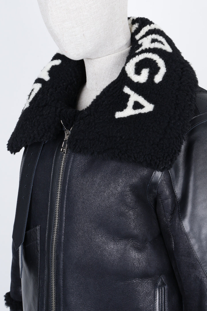 BALENCIAGA Le Bombardier Shearling Leather Jacket Black