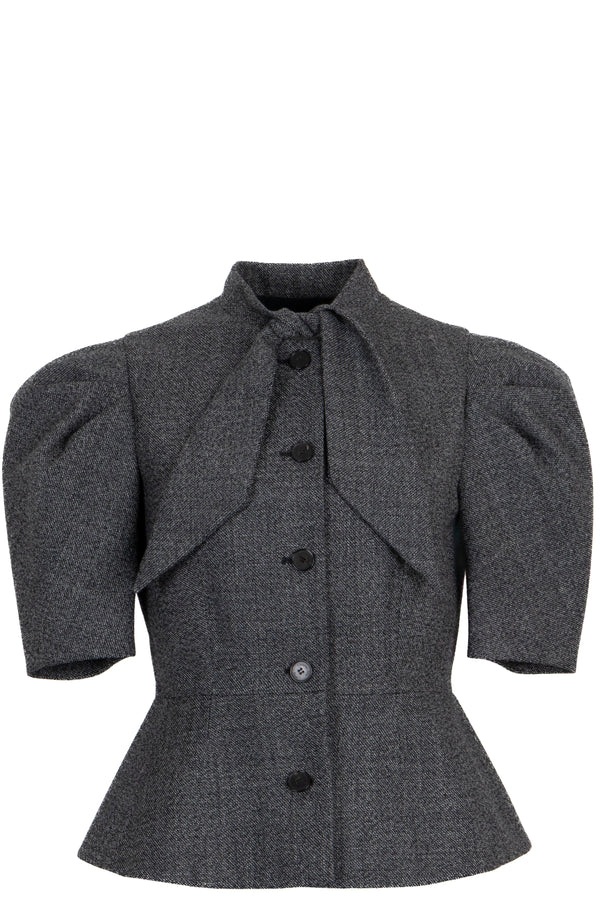 CHRISTIAN DIOR 2024 Short Sleeve Bow Jacket Wool Grey