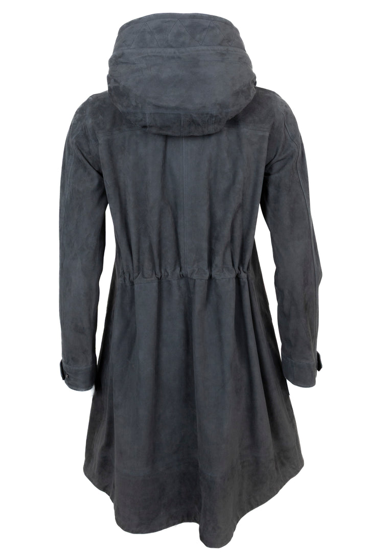 Manteau à capuche en daim gris LORO PIANA