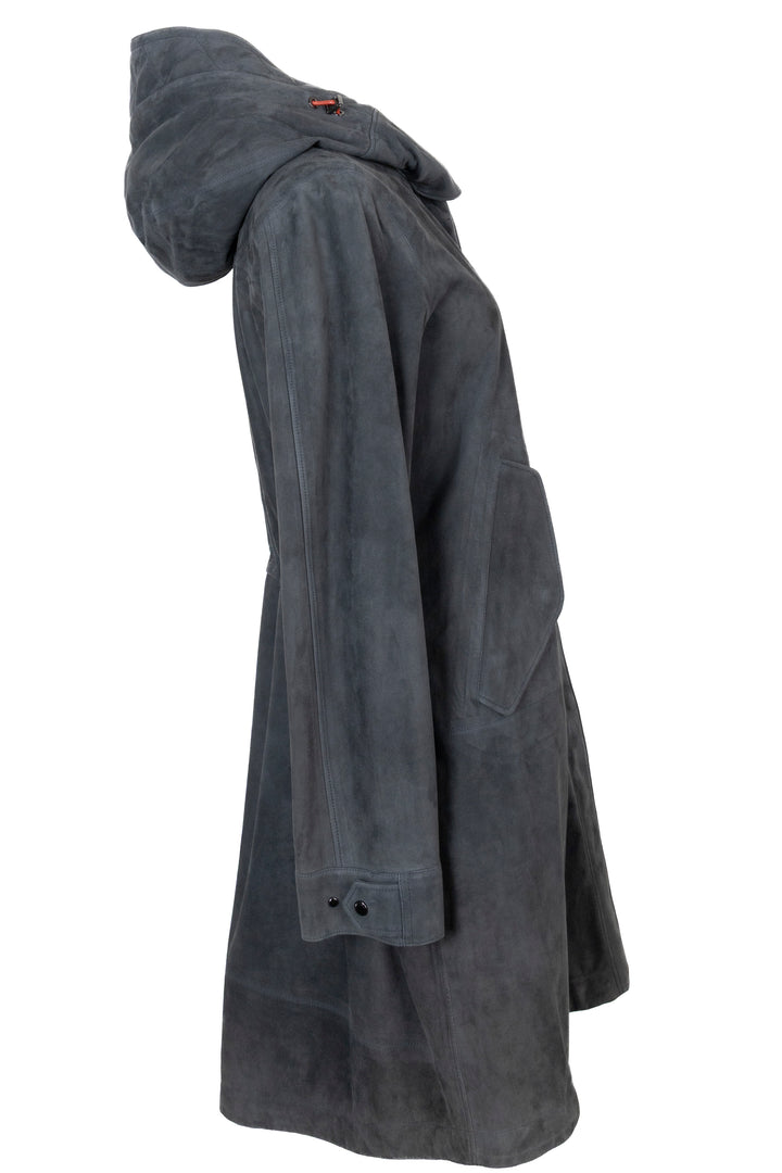 Manteau à capuche en daim gris LORO PIANA