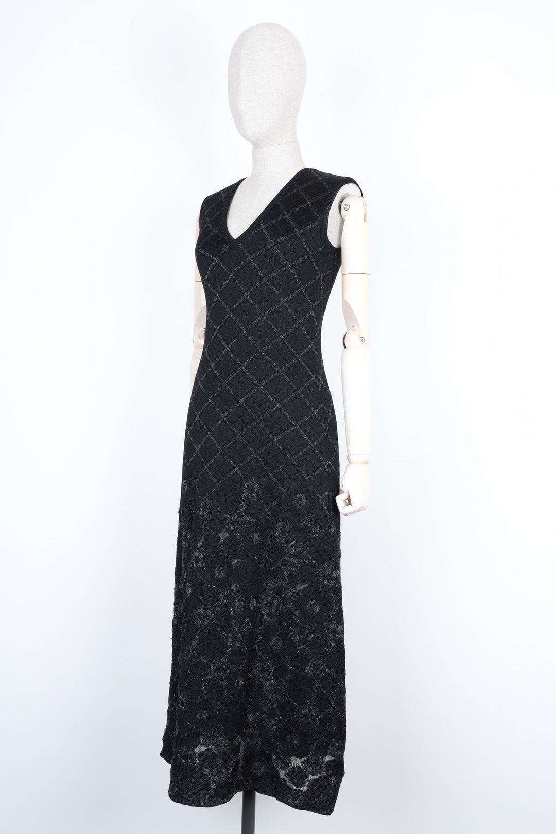 CHANEL Knit Dress Floral Lurex Black