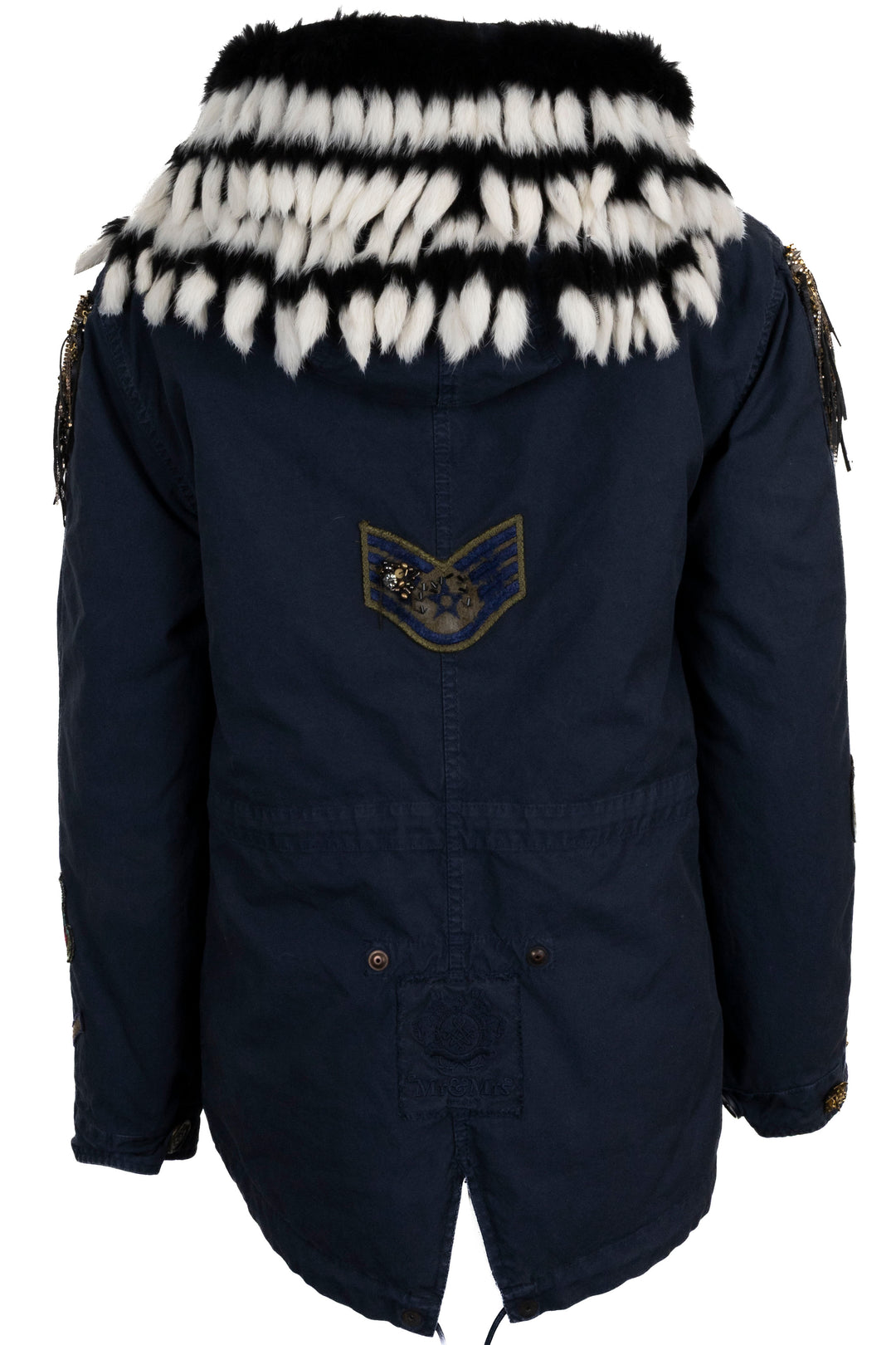MR&MRS ITALY Parka à capuche orné de pompons en coton marine