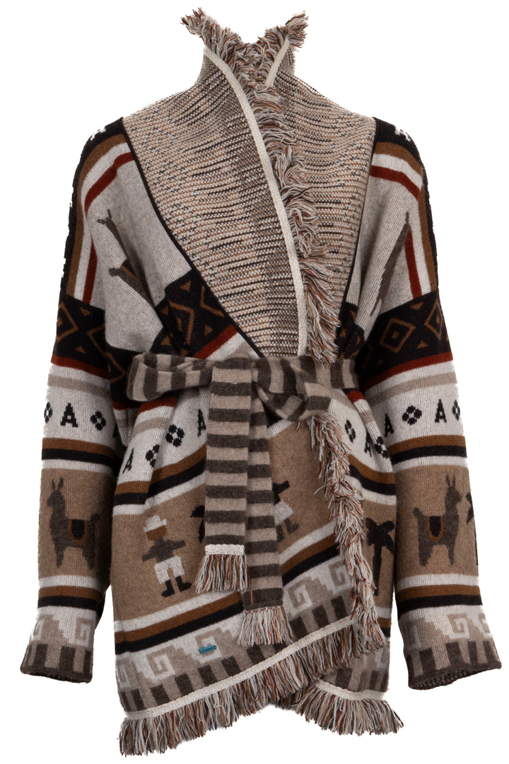 ALANUI Icon Lama Print Cardigan Cashmere Brown