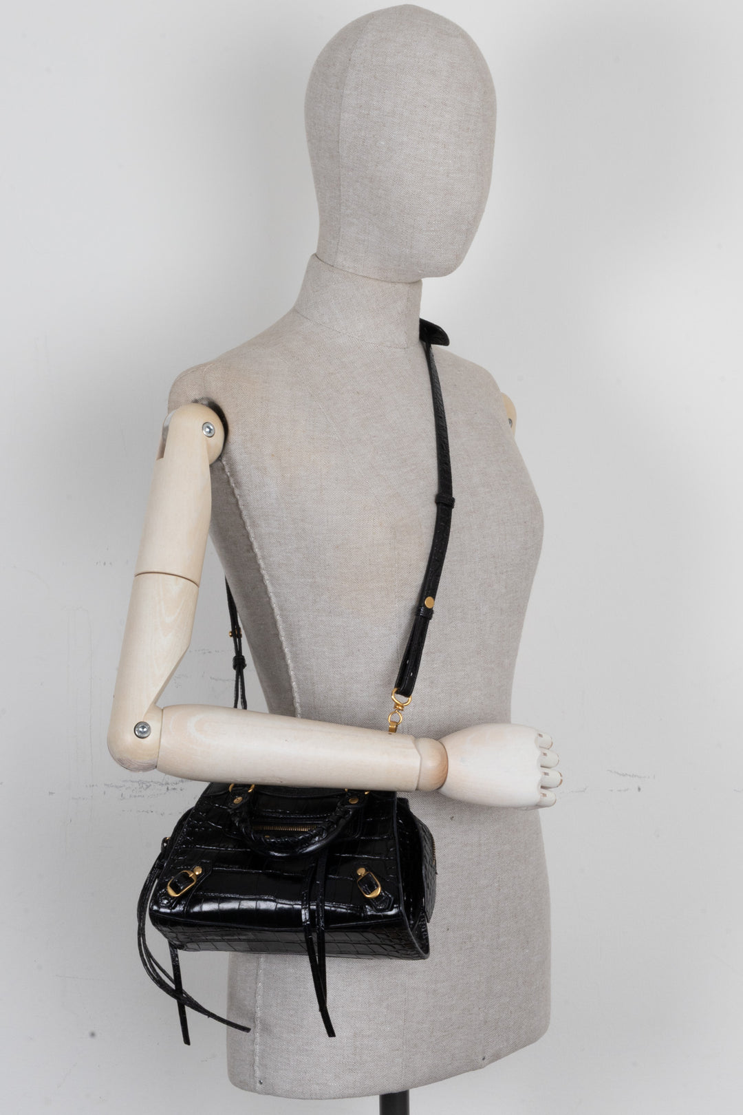 BALENCIAGA Mini Neo City Bag Croco Embossed Black