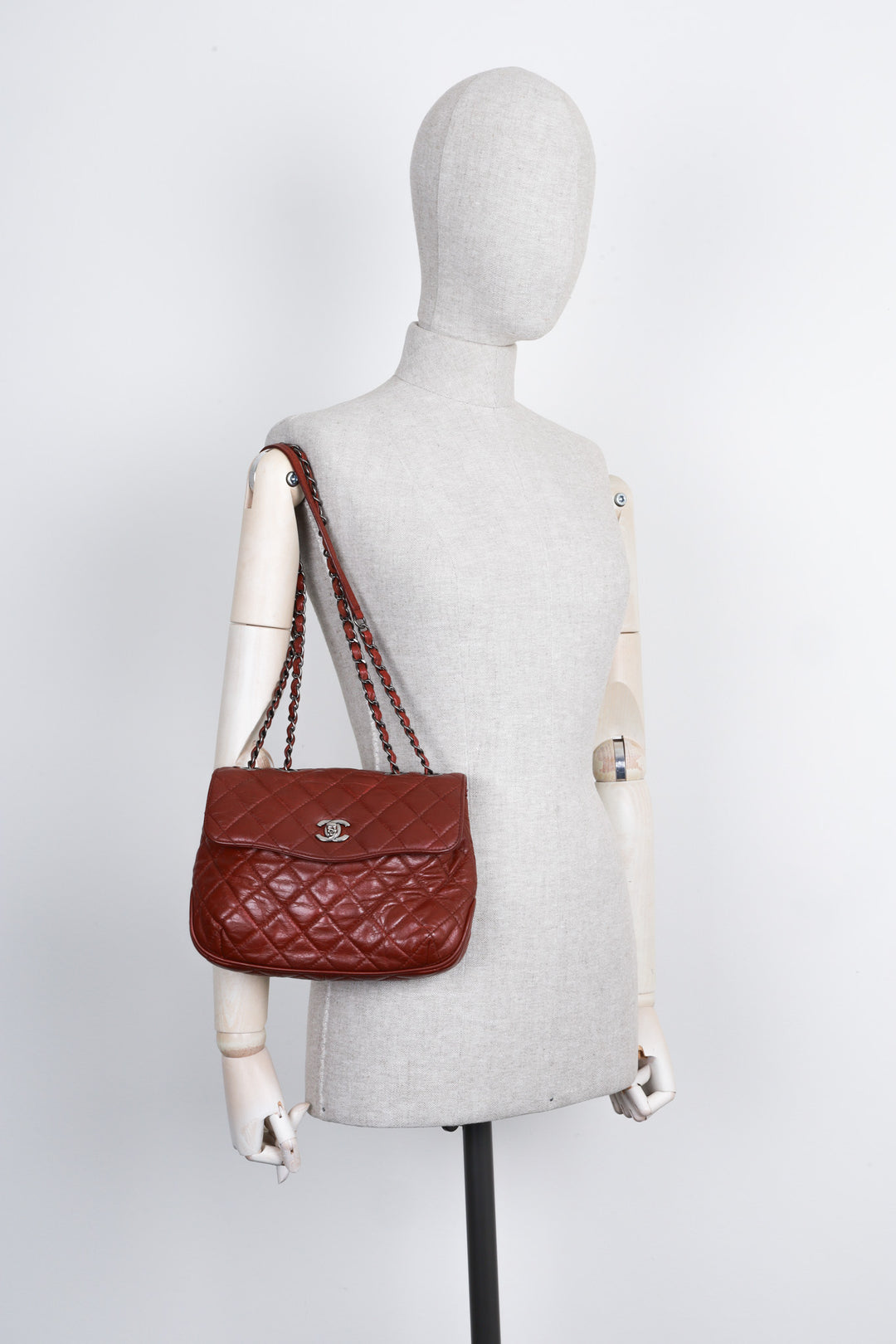 CHANEL 3 Accordion Bag Quilted Leather Burgundy