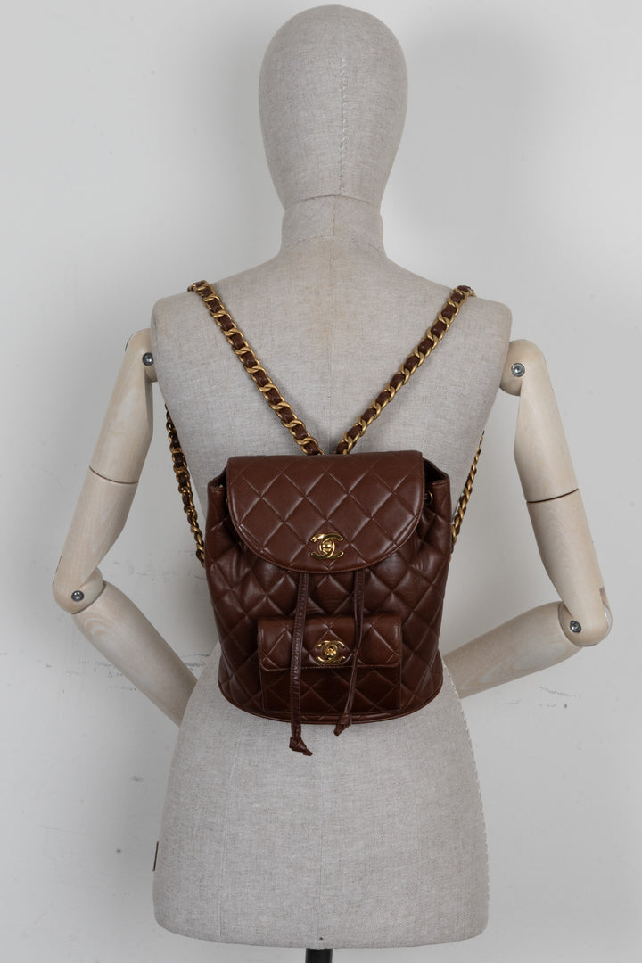 CHANEL Vintage Duma Backpack Lambskin Brown