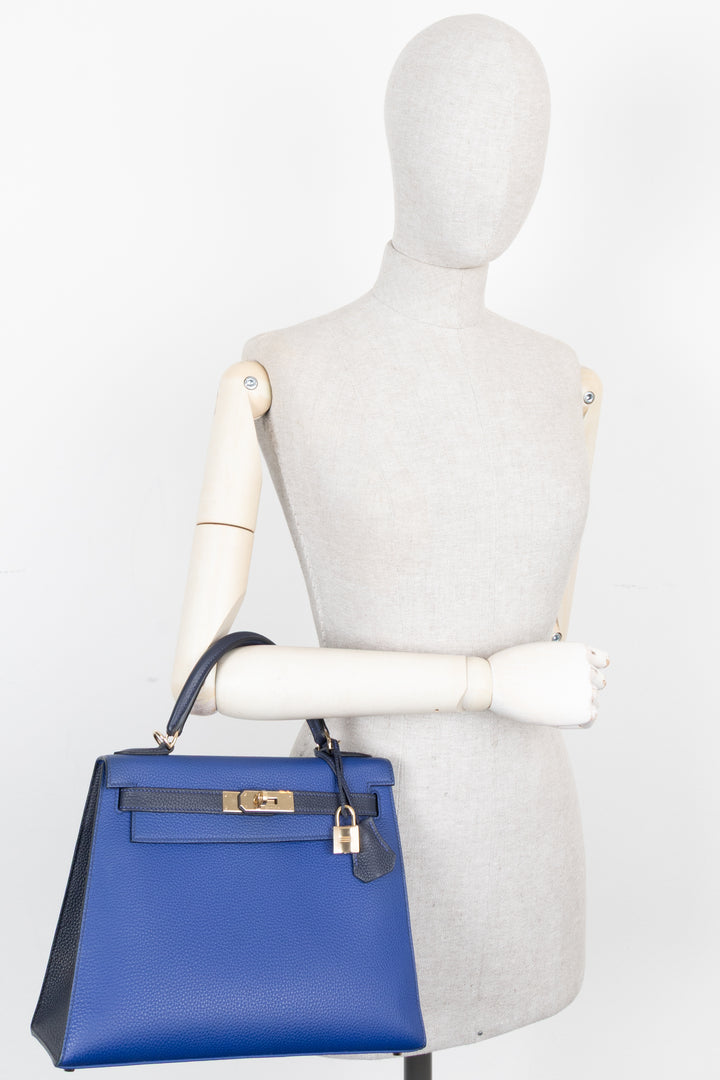 HERMÈS Kelly 28 Horseshoe Togo Two-Tone Blue