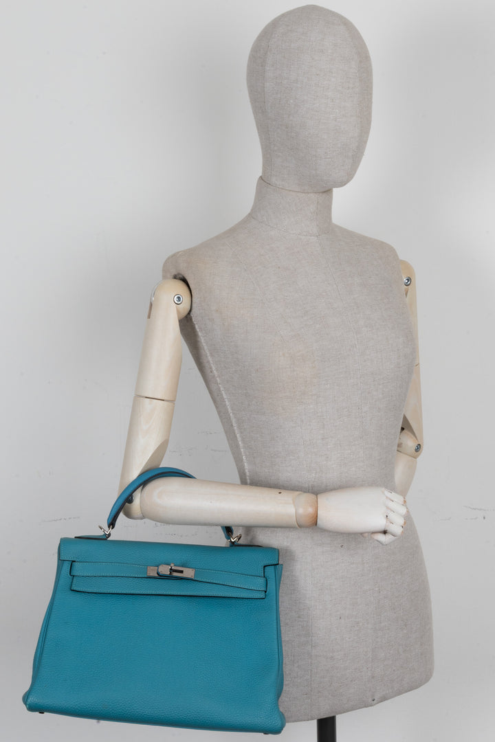 HERMÈS Kelly 32 Retourné Togo Turquoise