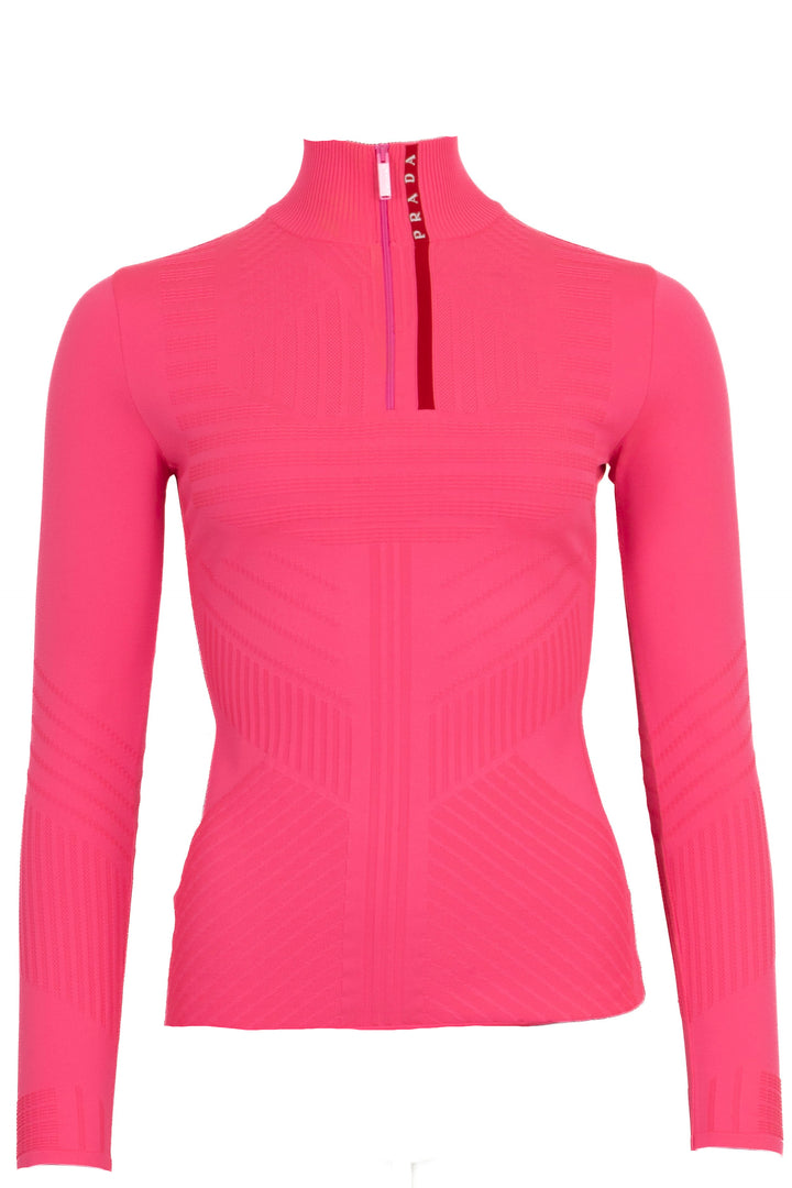 PRADA Tech Rec Re-Nylon Piqué Sports Top Neon Pink