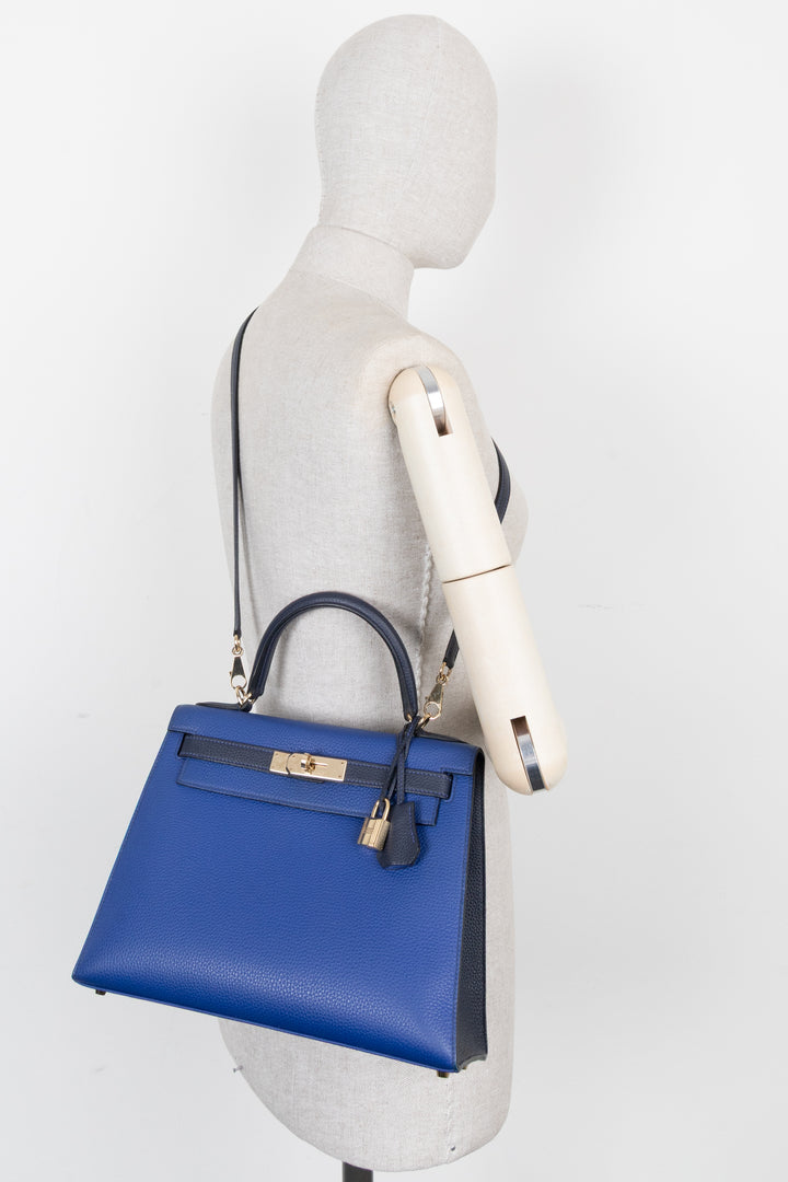 HERMÈS Kelly 28 Horseshoe Togo Two-Tone Blue