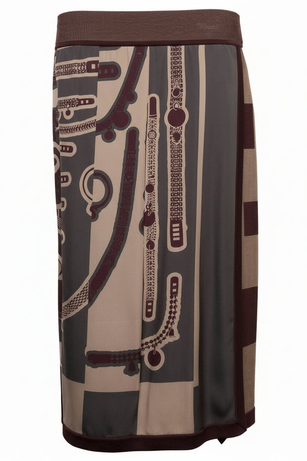 HERMÈS Carré Skirt Beige Bordeux