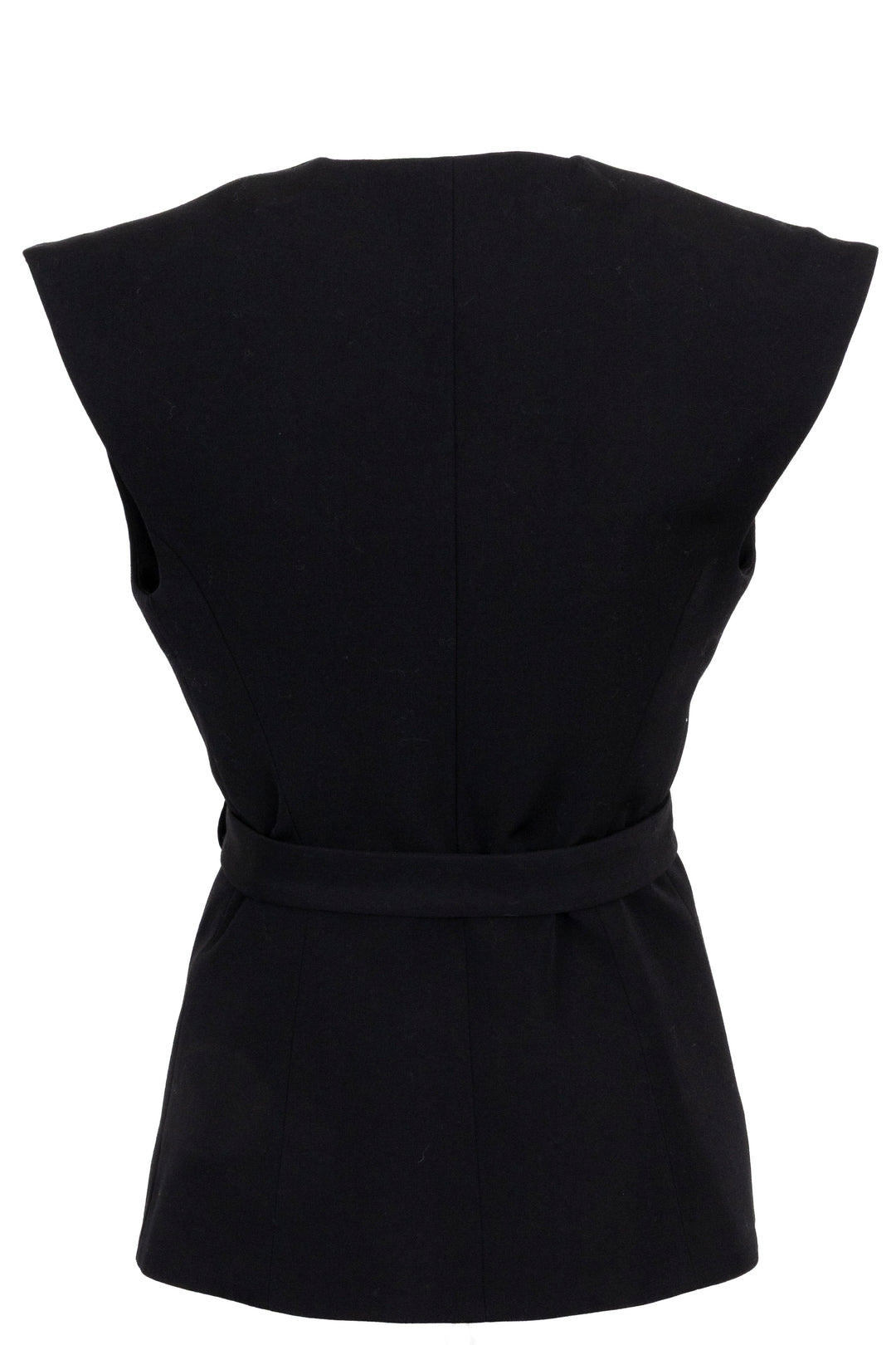 BALMAIN Plunging V Neck Belted Vest Wool Black