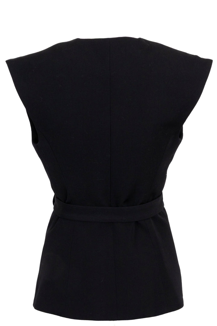 BALMAIN Plunging V Neck Belted Vest Wool Black