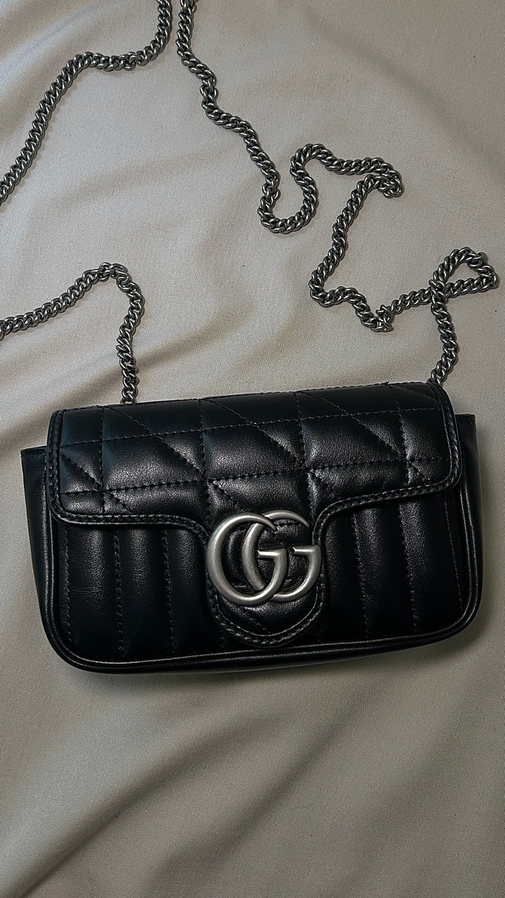 GUCCI Mini Quilted Marmont Camera Bag Black