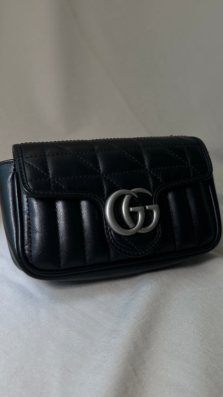 GUCCI Mini Quilted Marmont Camera Bag Black