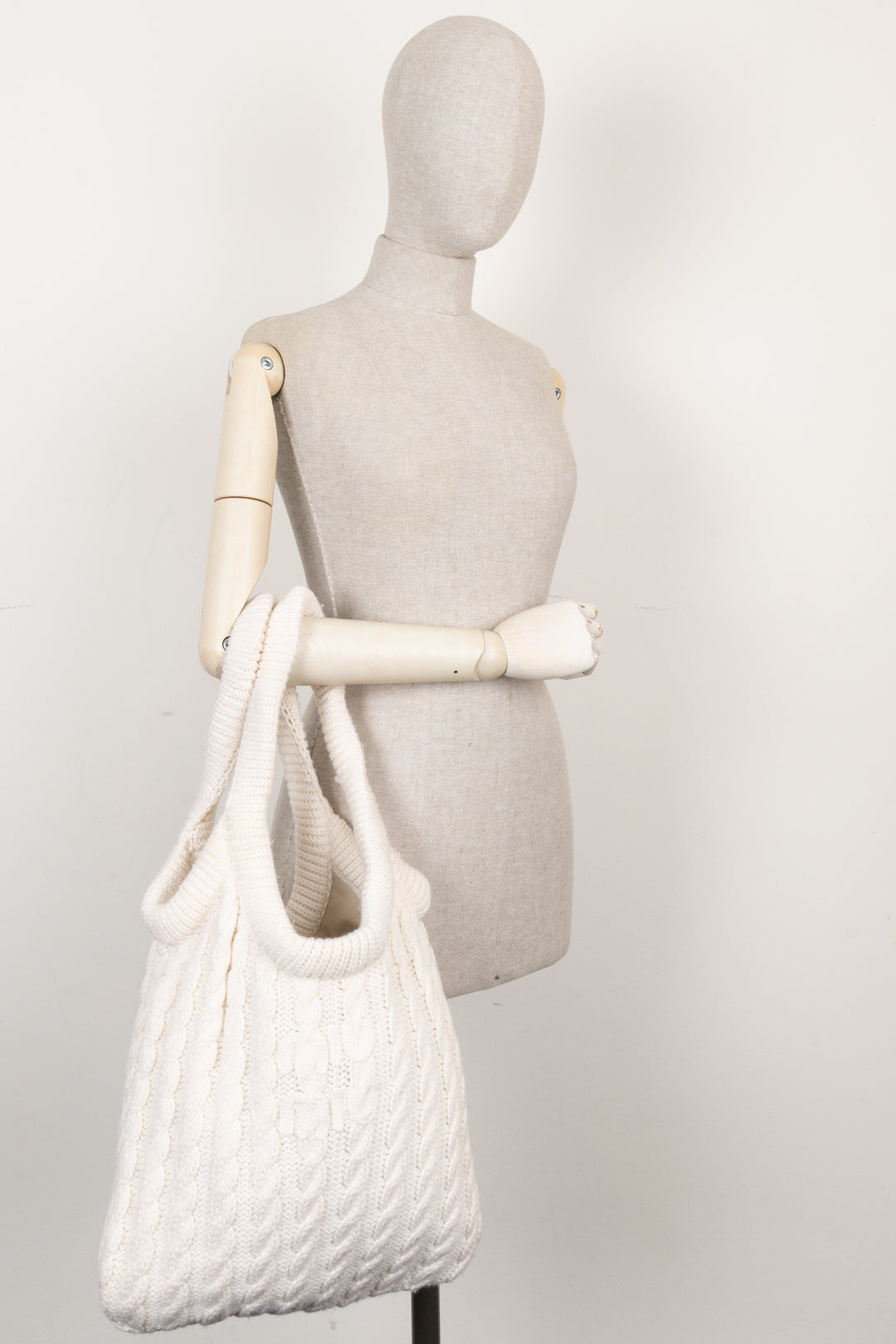 MIU MIU Cashmere Cable Knit Tote White